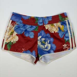 Adidas Originals x The Farm Company Red Floral 3-Stripe Shorts Size S